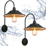 XIFEINIU Solar Barn Lights Outdoor, 2PCS Waterproof Metal Solar Wall Light Fixture, Rustic Vintage Gooseneck Wall Mount Lights with Gold Interior, for Shed Chicken Coop Farmhouse Patio Porch Garage