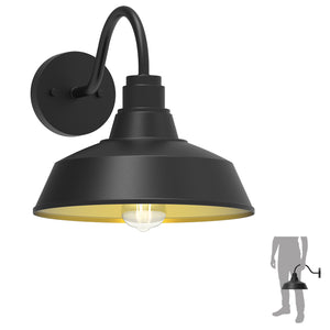 XIFEINIU 12.4" Dome Gooseneck Barn Light, Outdoor Anti-Rust&Waterproof Farmhouse Wall Sconce, Outdoor Wall Lanterns for Porch/Patio, E26 Base 100W Max(Black 1-Pack Exterior Lighting Fixtures)