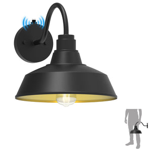 XIFEINIU 12.4" Dome Gooseneck Barn Light, Outdoor Anti-Rust&Waterproof Farmhouse Wall Sconce, Outdoor Wall Lanterns for Porch/Patio, E26 Base 100W Max(Black 1-Pack Dusk to Dawn Outdoor Lighting)