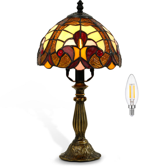LIBOZMKO Tiffany Style Table Lamp - 8 Inch Baroque Stained Glass Lamp Vintage Desk Lamps with LED Bulb, Tiffany Style Night Light for Bedside Living Room Home Office Decor Ideal Gifts for Family Friends