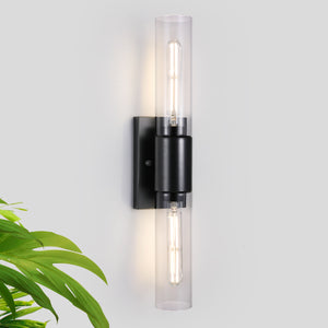 LIBOZMKO Bathroom Sconces Wall Lighting, 21" Bathroom Vanity Light Fixtures 2-Light Modern Wall Sconce with Clear Shade Black Vanity Light for Mirror Living Room Bedroom Hallway E26 T10 Bulbs(Excluded)