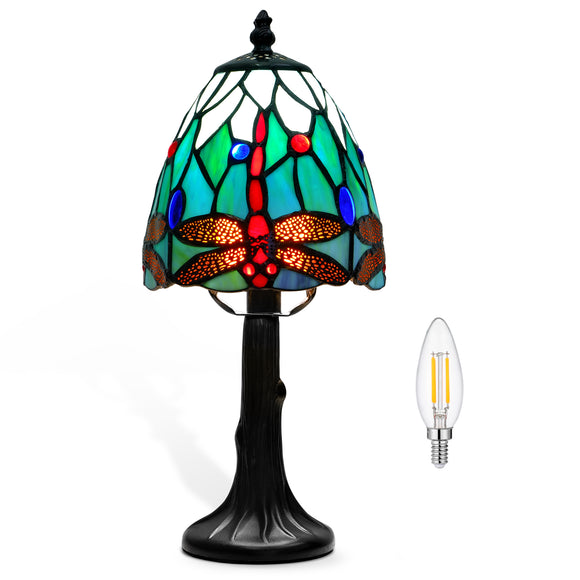 LIBOZMKO Tiffany Style Table Lamp - Dragonfly Stained Glass Lamps 6 Inch Vintage Bedside Lamp for Bedroom Living Room, Desk Reading Light Includes LED Bulb Antique Home Decor Ideal Gifts for Family Friends
