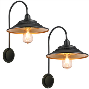 XIFEINIU Solar Barn Lights Outdoor, 2PCS Waterproof Metal Solar Wall Light Fixture, Rustic Vintage Gooseneck Wall Mount Lights with Gold Interior, for Shed Chicken Coop Farmhouse Patio Porch Garage
