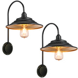 XIFEINIU Solar Barn Lights Outdoor, 2PCS Waterproof Metal Solar Wall Light Fixture, Rustic Vintage Gooseneck Wall Mount Lights with Gold Interior, for Shed Chicken Coop Farmhouse Patio Porch Garage