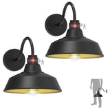 XIFEINIU 12.4" Dome Gooseneck Barn Light, Outdoor Anti-Rust&Waterproof Farmhouse Wall Sconce, Outdoor Wall Lanterns for Porch/Patio, E26 Base 100W Max(Black 2-Pack Motion Sensor Outdoor Lights)