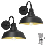 XIFEINIU 12.4" Dome Gooseneck Barn Light, Outdoor Anti-Rust&Waterproof Farmhouse Wall Sconce, Outdoor Wall Lanterns for Porch/Patio, E26 Base 100W Max(Black 2-Pack Exterior Lighting Fixtures)