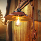 Red Solar Barn Lights for Outside, 2PCS Waterproof Solar Wall Light Fixture, Rustic Vintage Metal Gooseneck Solar Wall Mount Lights with Gold Interior, for Outdoor Barn Shed Farmhouse Porch