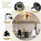 LIBOZMKO Black Semi Flush Mount Ceiling Light - 13" Kitchen Lighting Fixtures Ceiling Mount, 3-Light Modern Hallway Light Fixtures Glass Foyer Lighting Fixtures for Bathroom Entryway Kitchen Laundry Room