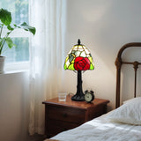 LIBOZMKO Tiffany Style Lamp Stained Glass Table Lamp - Antique Butterfly & Rose Design Vintage Desk Lamps for Bedroom Decor Study Bookcase Office Desk Light, Birthday Gifts for Mom Women (Bulb Included)