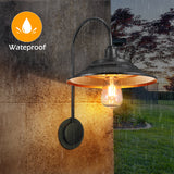 XIFEINIU Solar Barn Lights Outdoor, 2PCS Waterproof Metal Solar Wall Light Fixture, Rustic Vintage Gooseneck Wall Mount Lights with Gold Interior, for Shed Chicken Coop Farmhouse Patio Porch Garage