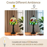 LIBOZMKO Tiffany Style Table Lamp - 6 Inch Stained Glass Table Lamps with Hummingbird & Flower, Vintage Tiffany Style Bedside Lamp, Small Desk Light with LED Bulb for Home Decor Ideal Gifts for Family Friends