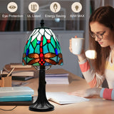 LIBOZMKO Tiffany Style Table Lamp - Dragonfly Stained Glass Lamps 6 Inch Vintage Bedside Lamp for Bedroom Living Room, Desk Reading Light Includes LED Bulb Antique Home Decor Ideal Gifts for Family Friends