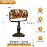 LIBOZMKO Tiffany Style Bankers Lamp - Stained Glass Desk Lamps with Baroque Design & Pull Chain, Stained Glass Lamp Bulb Included Vintage Bankers Desk Light for Office Bedroom Nightstand Living Room