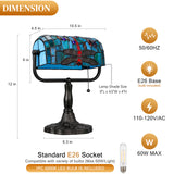 LIBOZMKO Vintage Tiffany Style Bankers Lamp - Stained Glass Desk Lamp with Pull Chain, Dragonfly Design Table or Desk Light LED Bulb Included, Bankers Desk Lamps for Office Living Room Study Room
