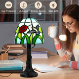 LIBOZMKO Tiffany Style Table Lamp - 6 Inch Stained Glass Table Lamps with Hummingbird & Flower, Vintage Tiffany Style Bedside Lamp, Small Desk Light with LED Bulb for Home Decor Ideal Gifts for Family Friends