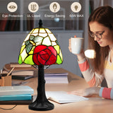 LIBOZMKO Tiffany Style Lamp Stained Glass Table Lamp - Antique Butterfly & Rose Design Vintage Desk Lamps for Bedroom Decor Study Bookcase Office Desk Light, Birthday Gifts for Mom Women (Bulb Included)