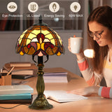 LIBOZMKO Tiffany Style Table Lamp - 8 Inch Baroque Stained Glass Lamp Vintage Desk Lamps with LED Bulb, Tiffany Style Night Light for Bedside Living Room Home Office Decor Ideal Gifts for Family Friends