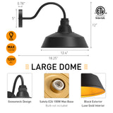 XIFEINIU 12.4" Dome Gooseneck Barn Light, Outdoor Anti-Rust&Waterproof Farmhouse Wall Sconce, Outdoor Wall Lanterns for Porch/Patio, E26 Base 100W Max(Black 1-Pack Motion Sensor Outdoor Lights)