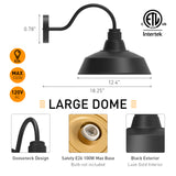 XIFEINIU 12.4" Dome Gooseneck Barn Light, Outdoor Anti-Rust&Waterproof Farmhouse Wall Sconce, Outdoor Wall Lanterns for Porch/Patio, E26 Base 100W Max(Black 2-Pack Exterior Lighting Fixtures)