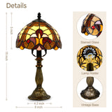 LIBOZMKO Tiffany Style Table Lamp - 8 Inch Baroque Stained Glass Lamp Vintage Desk Lamps with LED Bulb, Tiffany Style Night Light for Bedside Living Room Home Office Decor Ideal Gifts for Family Friends