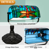 LIBOZMKO Vintage Tiffany Style Bankers Lamp - Stained Glass Desk Lamp with Pull Chain, Dragonfly Design Table or Desk Light LED Bulb Included, Bankers Desk Lamps for Office Living Room Study Room