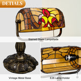 LIBOZMKO Tiffany Style Bankers Lamp - Stained Glass Desk Lamps with Baroque Design & Pull Chain, Stained Glass Lamp Bulb Included Vintage Bankers Desk Light for Office Bedroom Nightstand Living Room