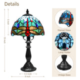 LIBOZMKO Tiffany Style Lamp Dragonfly Stained Glass Table Lamps 8 Inch, Vintage Desk Lamp with LED Bulb,  Desk Reading Light for Bedroom Living Room Office Decor Table Light for Bedside Nightstand Gift