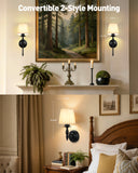 FAINSLIGO 10000mAh Battery Operated Wall Sconce Set of 2,Rechargeable Wall Sconces set of Two,Vintage Black Sconces Wall Decor,Wireless Wall Lamp,Cordless Wall Lights for Living Room Bedroom