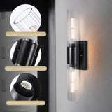 XIFEINIU Wall Sconces Set of Two - Black Bathroom Sconces Wall Lighting with Threaded Glass Wall Lighting Fixtures Mounted Lamps for Bedroom, Bathroom, Living Room, Hallway (Black Water Pattern)