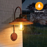 Red Solar Barn Lights for Outside, 2PCS Waterproof Solar Wall Light Fixture, Rustic Vintage Metal Gooseneck Solar Wall Mount Lights with Gold Interior, for Outdoor Barn Shed Farmhouse Porch