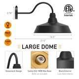XIFEINIU 14.5" Dome Gooseneck Barn Light, Outdoor Anti-Rust&Waterproof Farmhouse Wall Sconce, Outdoor Wall Lanterns for Porch/Patio, E26 Base 100W Max(Black 1-Pack Dusk to Dawn Outdoor Lighting)