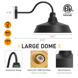 XIFEINIU 14.5" Dome Gooseneck Barn Light, Outdoor Anti-Rust&Waterproof Farmhouse Wall Sconce, Outdoor Wall Lanterns for Porch/Patio, E26 Base 100W Max(Black 2-Pack Dusk to Dawn Outdoor Lighting)