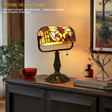 LIBOZMKO Tiffany Style Bankers Lamp - Stained Glass Desk Lamps with Baroque Design & Pull Chain, Stained Glass Lamp Bulb Included Vintage Bankers Desk Light for Office Bedroom Nightstand Living Room