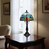 LIBOZMKO Tiffany Style Lamp Dragonfly Stained Glass Table Lamps 8 Inch, Vintage Desk Lamp with LED Bulb,  Desk Reading Light for Bedroom Living Room Office Decor Table Light for Bedside Nightstand Gift