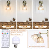 Battery Operated Wall Sconce with Remote Bulb, Plug-in or Hardwired, Rechargeable 3-Color Temperature Bulb (3000K/4000K/6500K), Vintage Amber Glass Shade for Bedroom, Living Room(Oval 1-Pack)