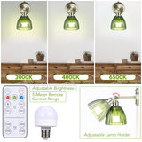 Battery Operated Wall Sconce with Remote Bulb, Plug-in or Hardwired, Rechargeable 3-Color Temperature Bulb (3000K/4000K/6500K), Vintage Green Glass Shade for Bedroom, Living Room(Oval 1-Pack)
