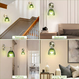 Battery Operated Wall Sconce with Remote Bulb, Plug-in or Hardwired, Rechargeable 3-Color Temperature Bulb (3000K/4000K/6500K), Vintage Green Glass Shade for Bedroom, Living Room(Oval 1-Pack)