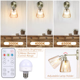 Battery Operated Wall Sconce with Remote Bulb, Plug-in or Hardwired, Rechargeable 3-Color Temperature Bulb (3000K/4000K/6500K), Vintage Amber Glass Shade for Bedroom, Living Room(Trapezoid 1-Pack)