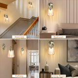 Battery Operated Wall Sconce with Remote Bulb, Plug-in or Hardwired, Rechargeable 3-Color Temperature Bulb (3000K/4000K/6500K), Vintage Amber Glass Shade for Bedroom, Living Room(Trapezoid 1-Pack)