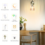 Battery Operated Wall Sconce with Remote Bulb, Plug-in or Hardwired, Rechargeable 3-Color Temperature Bulb (3000K/4000K/6500K), Vintage Amber Glass Shade for Bedroom, Living Room(Cylinder 1-Pack)