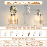 Battery Operated Wall Sconce with Remote Bulb, Plug-in or Hardwired, Rechargeable 3-Color Temperature Bulb (3000K/4000K/6500K), Vintage Amber Glass Shade for Bedroom, Living Room(Cylinder 1-Pack)