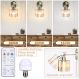 Battery Operated Wall Sconce with Remote Bulb, Plug-in or Hardwired, Rechargeable 3-Color Temperature Bulb (3000K/4000K/6500K), Vintage Amber Glass Shade for Bedroom, Living Room(Cylinder 1-Pack)