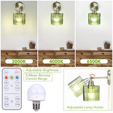 Battery Operated Wall Sconce with Remote Bulb, Plug-in or Hardwired, Rechargeable 3-Color Temperature Bulb (3000K/4000K/6500K), Vintage Green Glass Shade for Bedroom, Living Room(Cylinder 1-Pack)