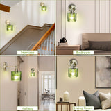 Battery Operated Wall Sconce with Remote Bulb, Plug-in or Hardwired, Rechargeable 3-Color Temperature Bulb (3000K/4000K/6500K), Vintage Green Glass Shade for Bedroom, Living Room(Cylinder 1-Pack)