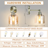 Battery Operated Wall Sconce with Remote Bulb, Plug-in or Hardwired, Rechargeable 3-Color Temperature Bulb (3000K/4000K/6500K), Vintage Amber Glass Shade for Bedroom, Living Room(Bowl 1-Pack)