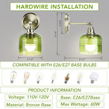 Battery Operated Wall Sconce with Remote Bulb, Plug-in or Hardwired, Rechargeable 3-Color Temperature Bulb (3000K/4000K/6500K), Vintage Green Glass Shade for Bedroom, Living Room(Bowl 1-Pack)