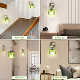 Battery Operated Wall Sconce with Remote Bulb, Plug-in or Hardwired, Rechargeable 3-Color Temperature Bulb (3000K/4000K/6500K), Vintage Green Glass Shade for Bedroom, Living Room(Bowl 1-Pack)