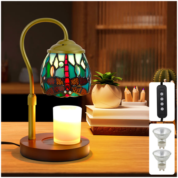 XIFEINIU Candle Warmer Lamp with Timer Dimmer, Adjustable Height Tiffany Style Stained Glass Lamp Candle Warmer with 2 Bulbs,Mothers Day Birthday Gifts New Home Bedroom Decor for Jar Candles
