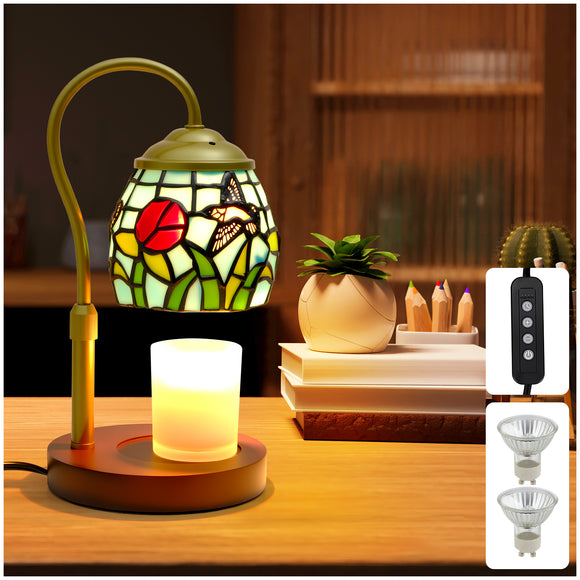 XIFEINIU Candle Warmer Lamp with Timer Dimmer, Adjustable Height Tiffany Style Stained Glass Lamp Candle Warmer with 2 Bulbs,Mothers Day Birthday Gifts for Women New Home Bedroom Decor for Jar Candles