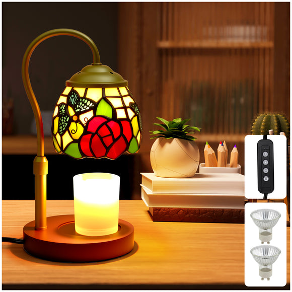XIFEINIU Candle Warmer Lamp with Timer Dimmer, Adjustable Height Tiffany Style Stained Glass Lamp Candle Warmer with 2 Bulbs,Mothers Day Birthday Gifts for Women New Home Bedroom Decor for Jar Candles